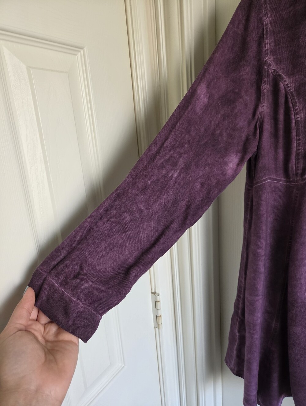Soft Surroundings Dress Purple Pigment Wash Shirt Dress Pintuck Tunic Boho L - Picture 9 of 10